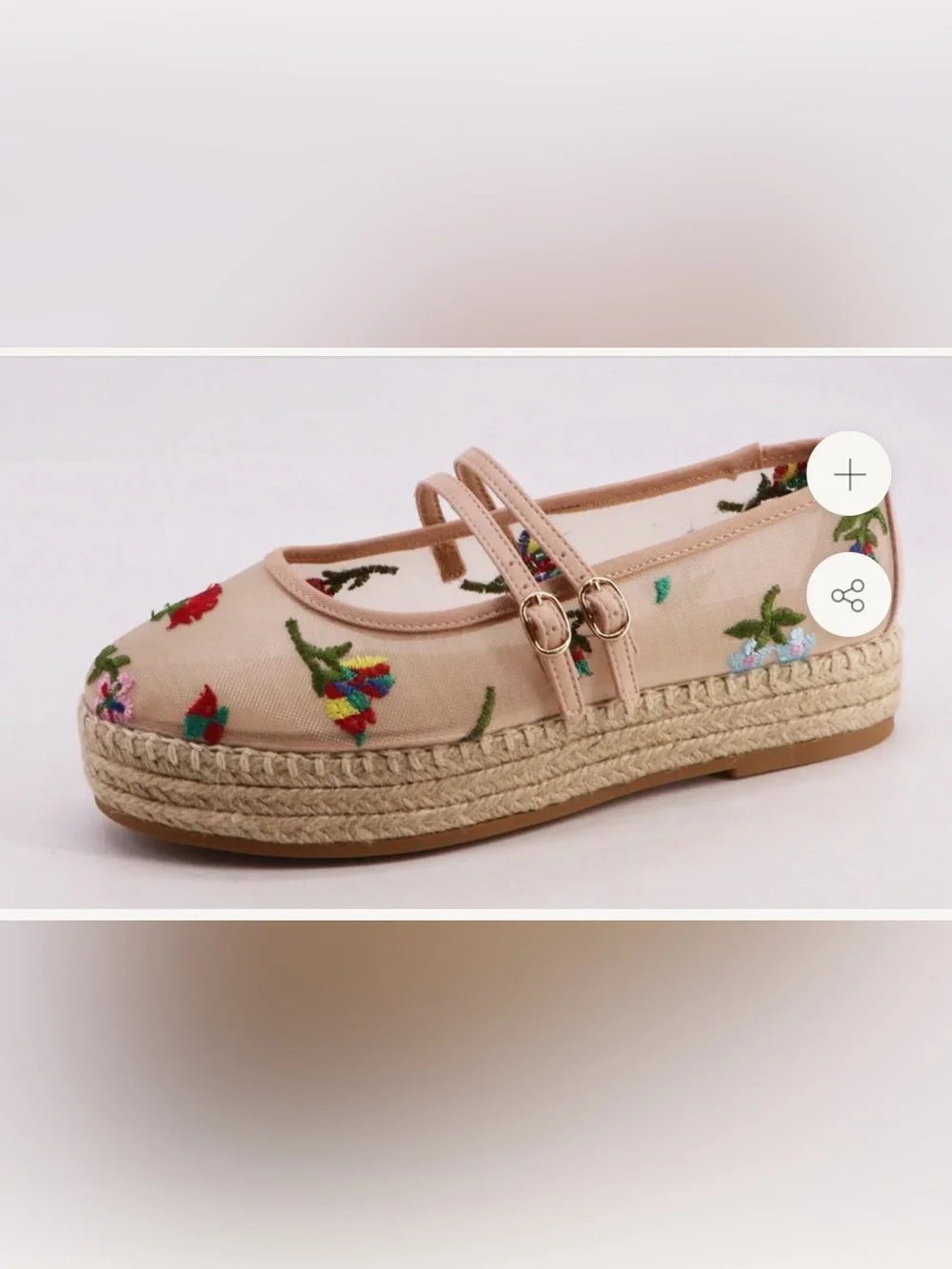 Bamboo Beige Embroidered Mary Jane Espadrille Flats size 5.5